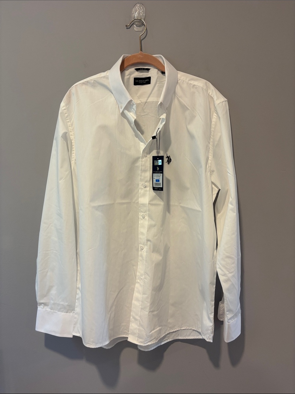 U.S. Polo Assn. White Long-Sleeve Dress Shirt with Embroidered Logo